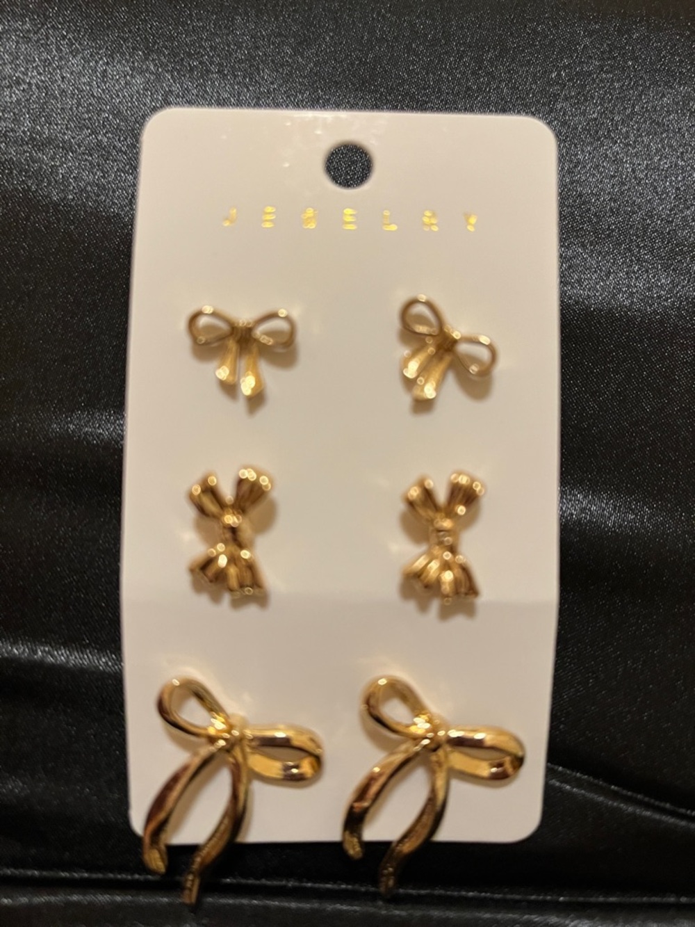 Gold Bow Stud Earrings Trio Set - Women